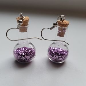 Cute sparkly jars of purple glitter earrings
